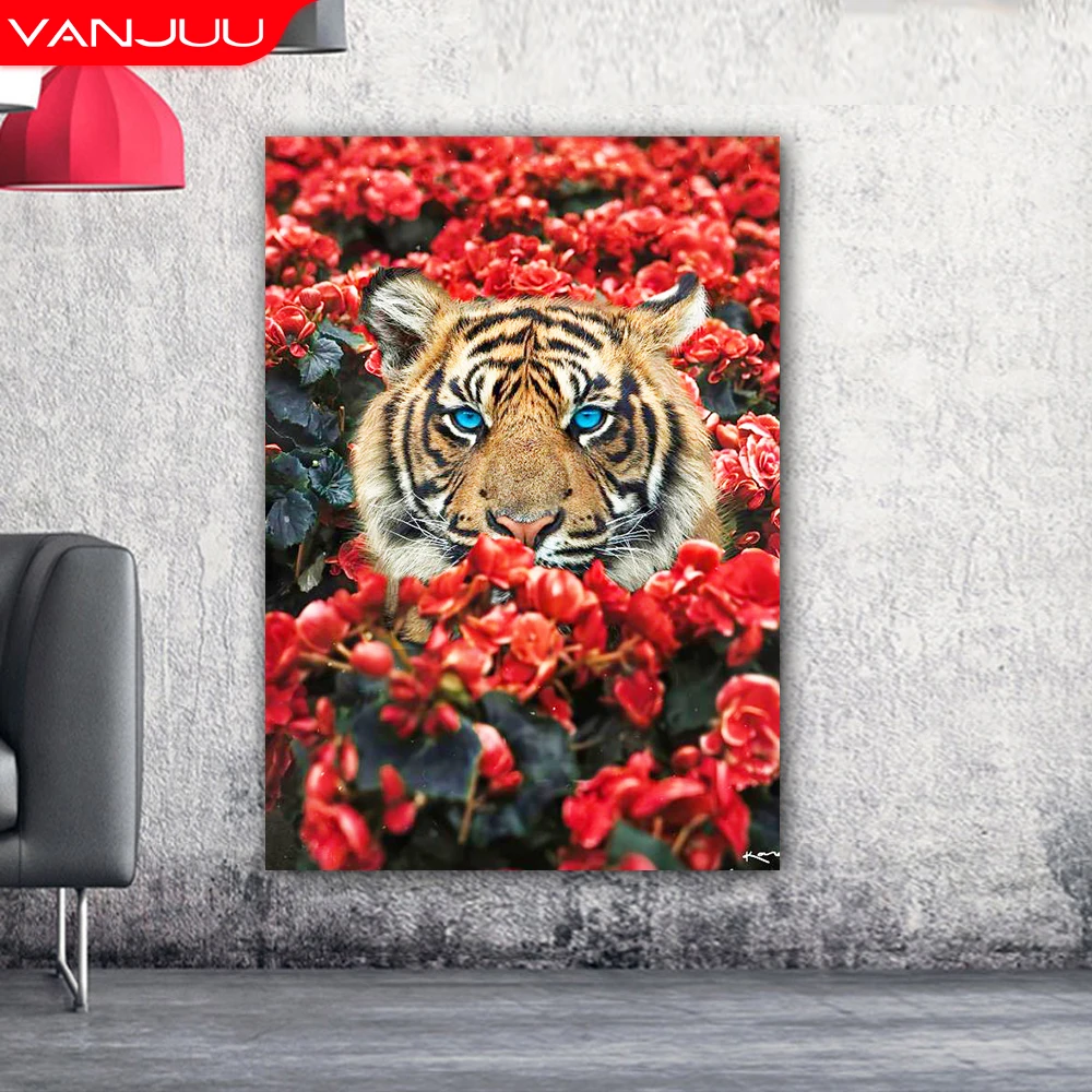 

5D Diamond Painting Flower Tiger Full Diamond Mosaic Animal Full Round Diamond Embroidery Cross Stitch Kit Home Decor