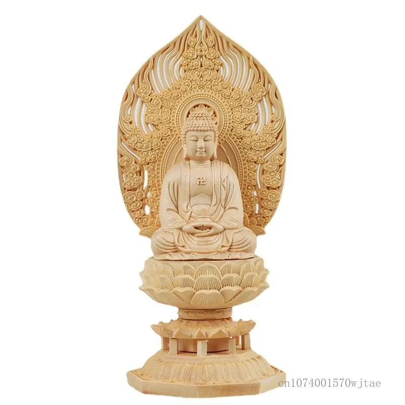 Фото Статуя Будды Fengshui, Декор для дома и офиса, ремесла ручной резьбы по дереву, статуя из искусственного лотоса, украшение №5