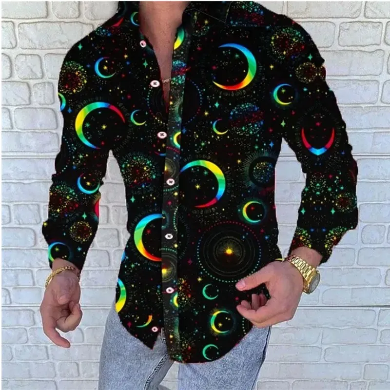 Men's Luxury Shirts Oversized Casual Shirts 3D Printed Long Sleeve Tops Mens Club Prom Cardigan Shirts Fashion Streetwear
