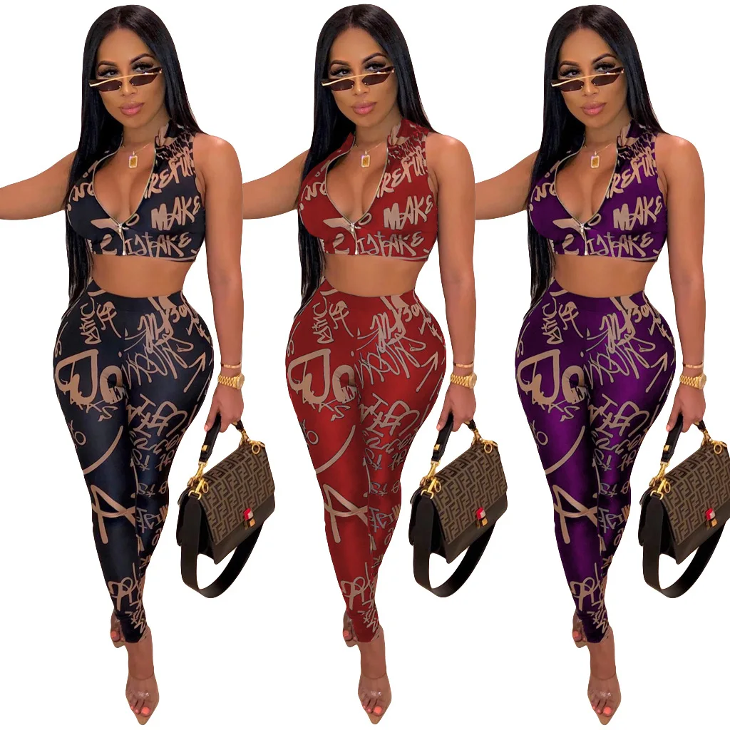 

Y8655 European and American Fashion Sexy Letter Printing Sleeveless Set
