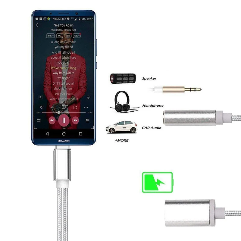 2 в 1 переходник для наушников типа C на 3 5 мм USB Aux аудио кабель передачи данных
