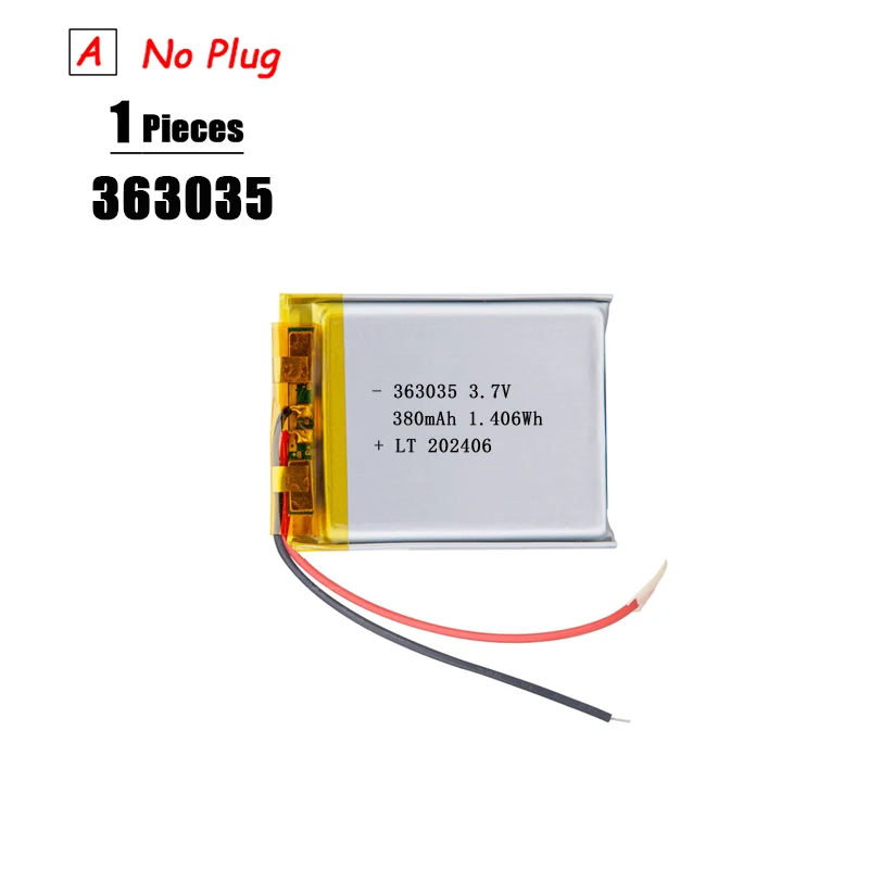 Фото Литий-полимерный аккумулятор 3.7V 380mAh 363035 для увлажнителей воздуха, GPS-навигаторов, умных носимых устройств, локаторов, массажеров-фасциальных пистолетов и устройств для удаления клещей №2