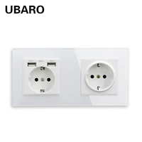 ubaro eu standard socket with usb for home white grey crystal tempered glass frame power outlet combination 100 250v 16a plug