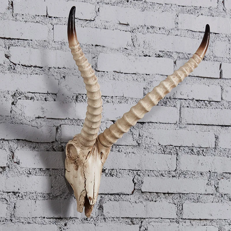 

Resin Antelope Goat Bull Skull White Horn Simulation 3D Animal Skull Wall Hanging African Original Wild Style Decorative Props
