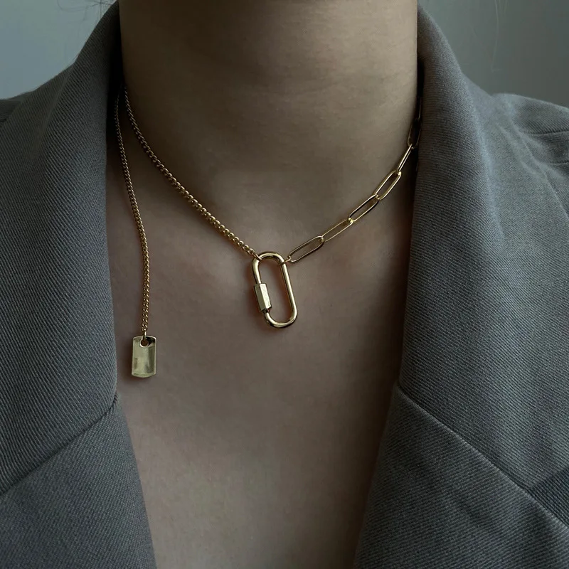 

U-Magical Minimalist Geometrical Asymmetric Pendant Necklace for Women Exquisite Hollow Long Tassel Metal Necklace Jewelry