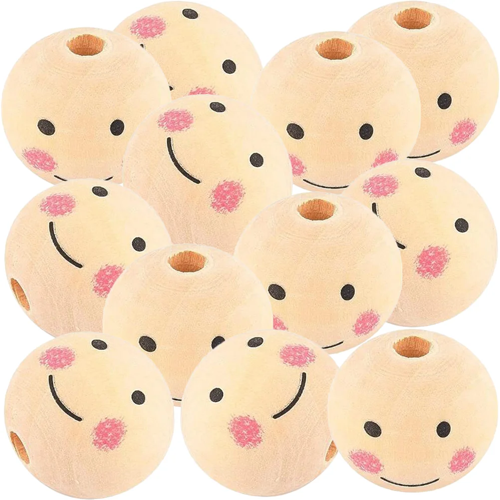 

50 Pcs Face Jewelry DIY Children Beading Smile Beads Wood Loose Round Wooden Hair Craft Wooden beads