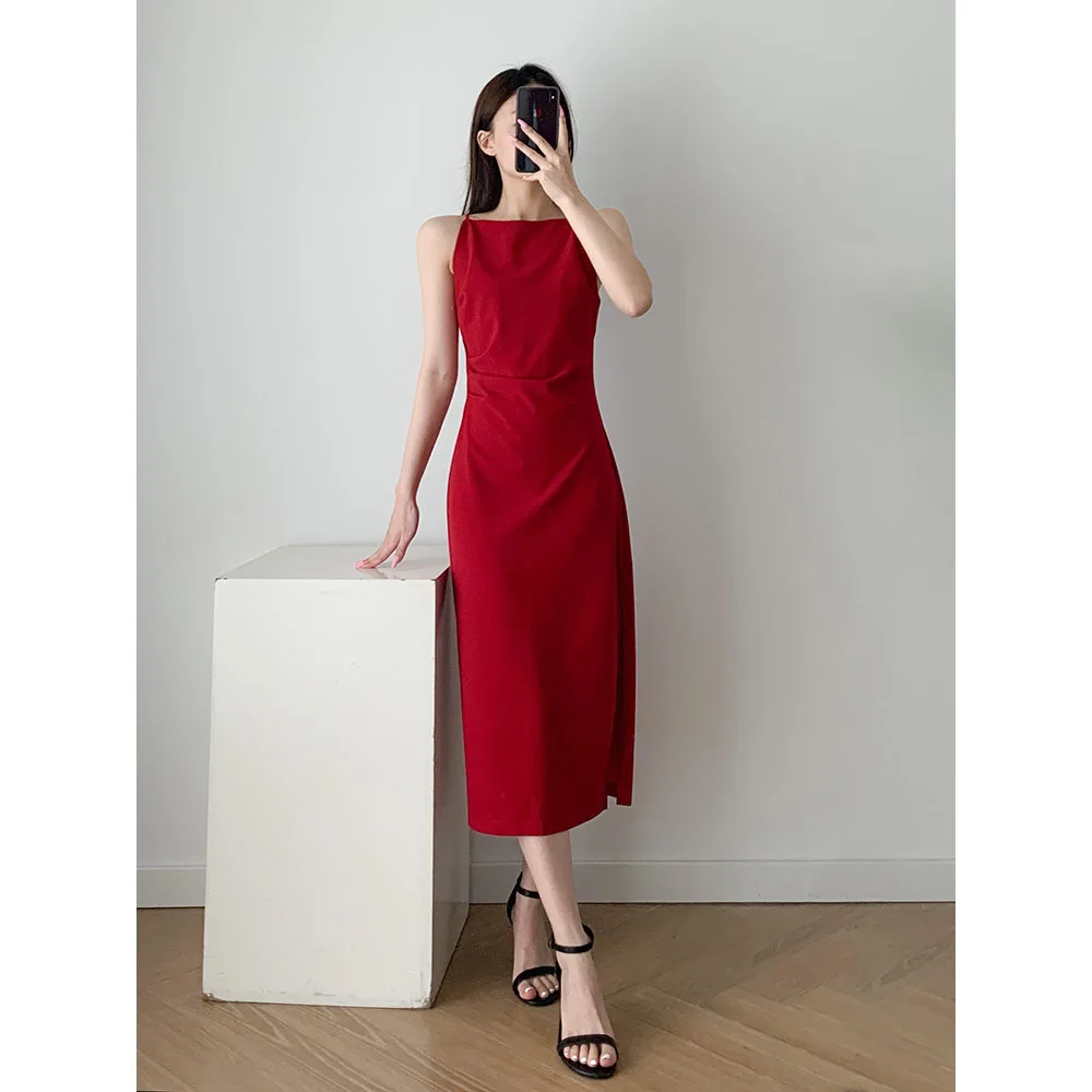 

Женское дизайнерское платье на бретельках, облегающее привлекательное однотонное платье миди с юбкой, лето 2022