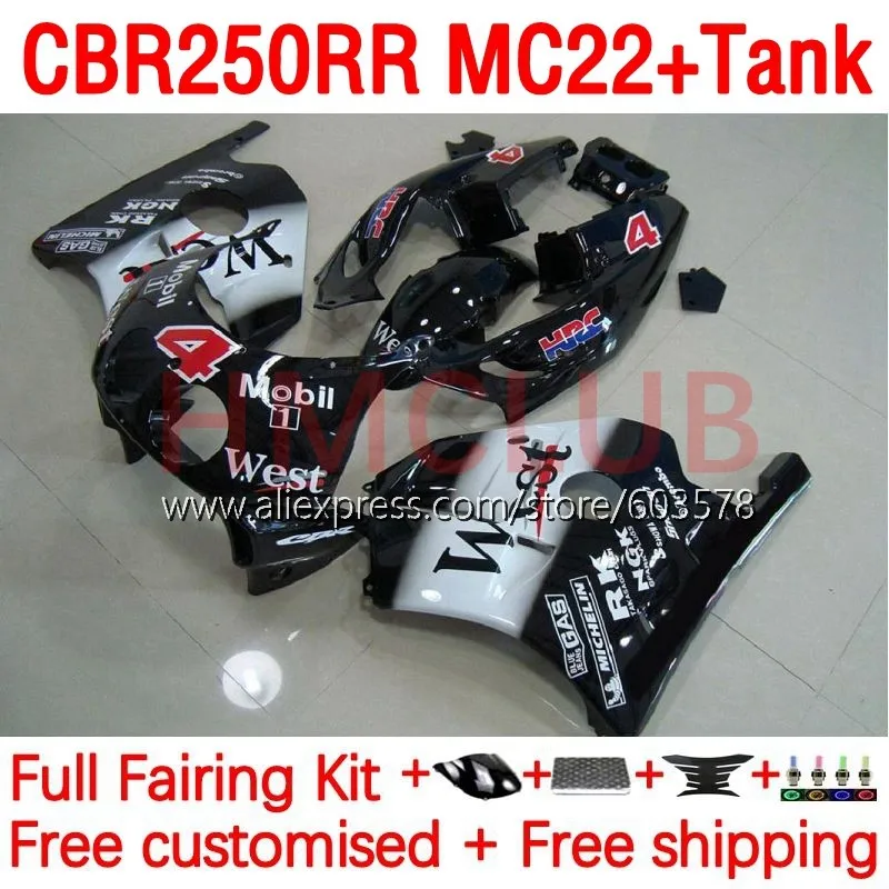 

+Tank OEM For HONDA CBR250RR CBR250 CBR 250 RR 250RR MC22 90 91 92 93 94 1995 1996 1997 1998 1999 Fairing 192No.99 black west