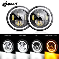nlpearl 1pair 7inch led headlight drl h4 halo ring amber turn signal headlamp for jeep touring lada 4x4 moto niva beetle classic