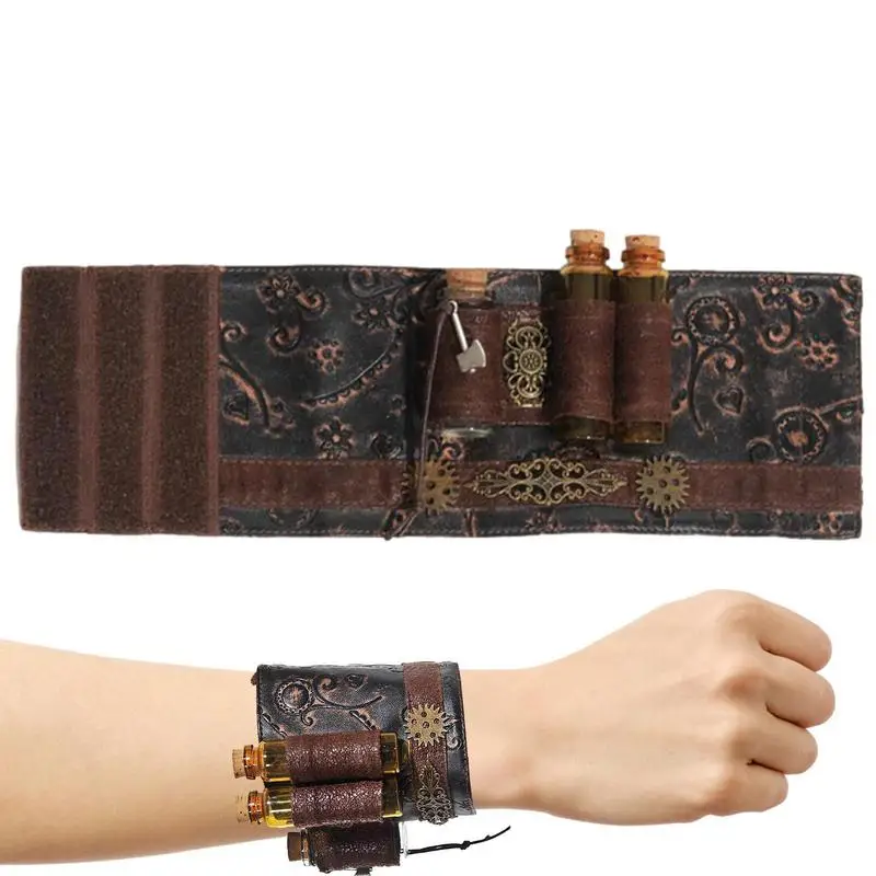 

Кожаная нарукавная повязка на руку в средневековом ретро-стиле со стеклянными бутылками, аксессуар для театральных представлений, для истории или фантастических пиратов