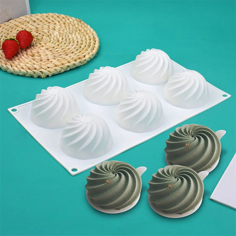 

1Pc 6 Cavity Silicone Cyclone Round Spiral Mousse Mold Cake Baking Mold Donut Biscuits Mold Kitchen Cake Decorating Tool
