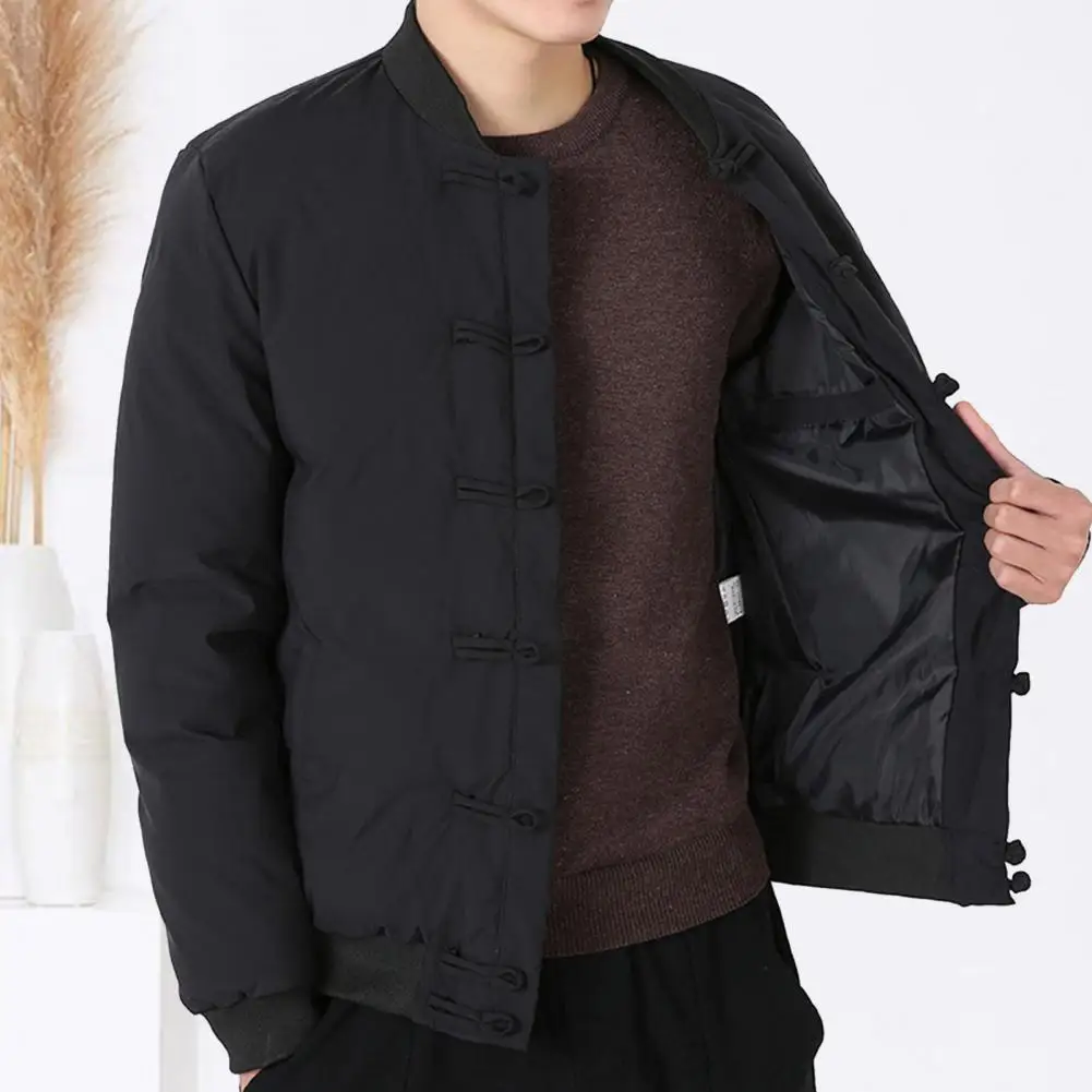 

Men Windproof Jacket Stand Collar Knot Buttons Traditional Chinese Style Thick Fall Winter Jacket Men Father Coat ropa hombre