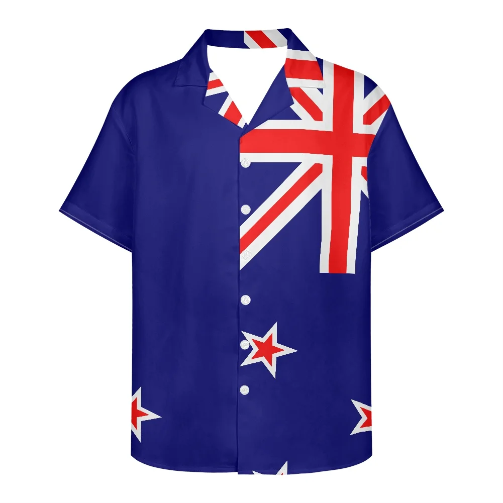 

New Zealand Flag Design Pattern Summer Fashion Mens Hawaiian Shirts Short Sleeve Button Casual Beach Aloha Shirt Holiday Party