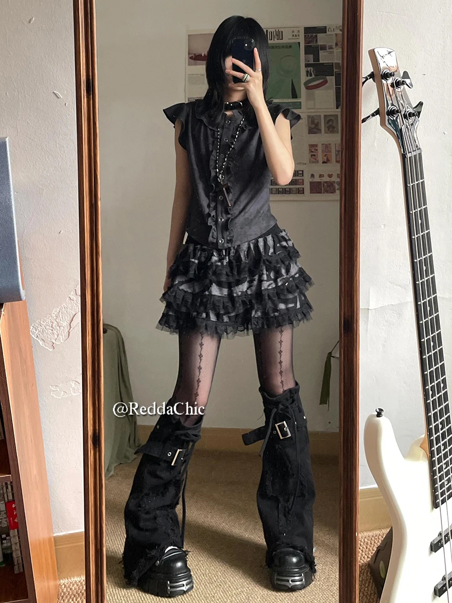 Женские черные гетры мини-юбка юбка с поясом и перекрестными заплатками