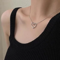 summer new simple hollow heart shaped titanium steel necklace womens wild love pendant clavicle chain jewelry