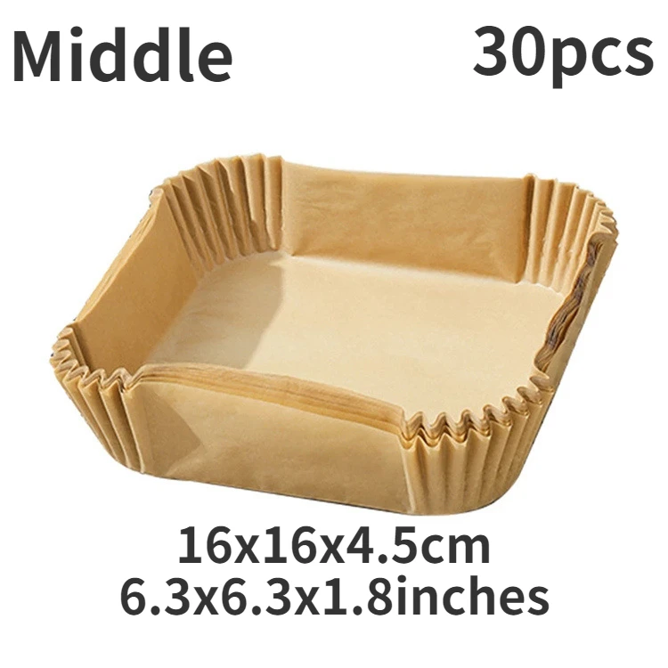 30pcs/Bag Air Fryer Steamer Liners Premium Perforated Wood Pulp Papers Non-Stick Steaming Basket Mat Baking Utensils |