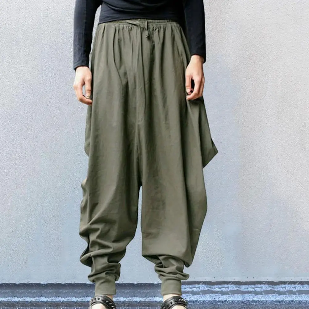 

Simple Elastic Waist Ankle Tied Pants Cosplay Pants Breathable Loose