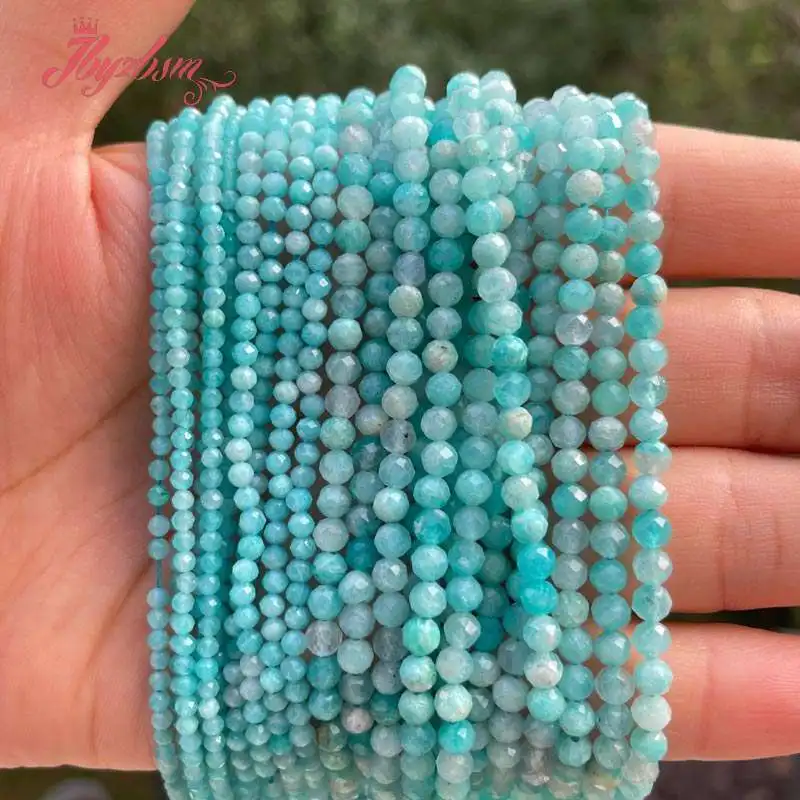 

Natural Green Amazonite Faceted Round Spacer Loose Stone Beads For DIY Jewelry Making Necklace Strand 15" 2/3/4mm Free shipping
