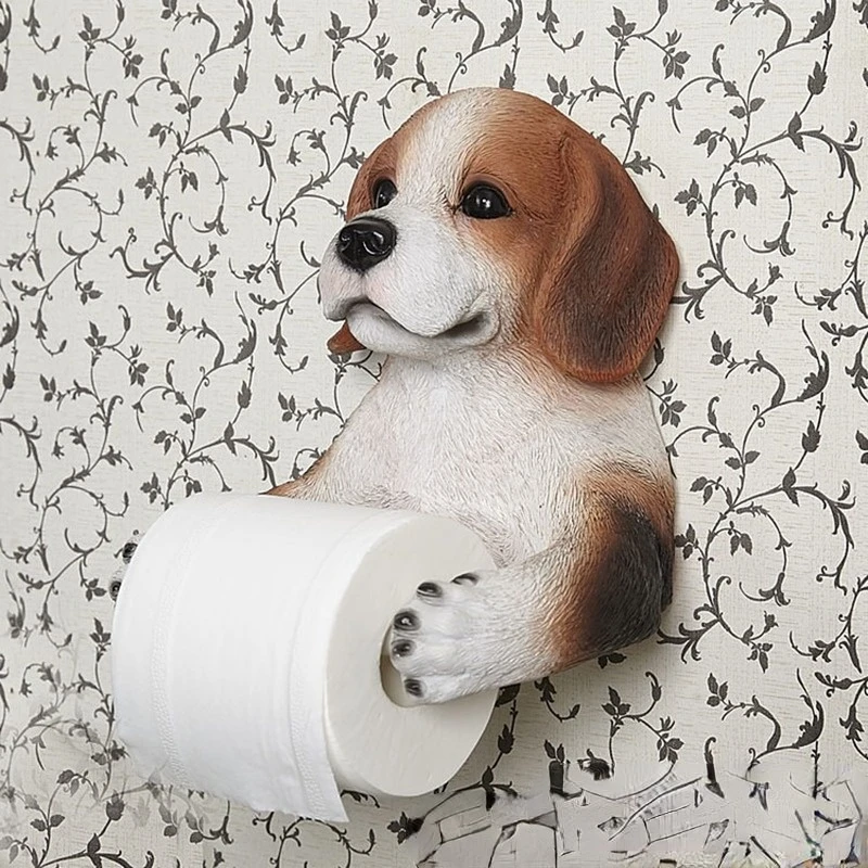 

Toilet Paper Holder Dog Image Toilet Room Resin Tissue Box Punch-free Toilet Paper Tray Household Tissue Holder Roll Holder Hook