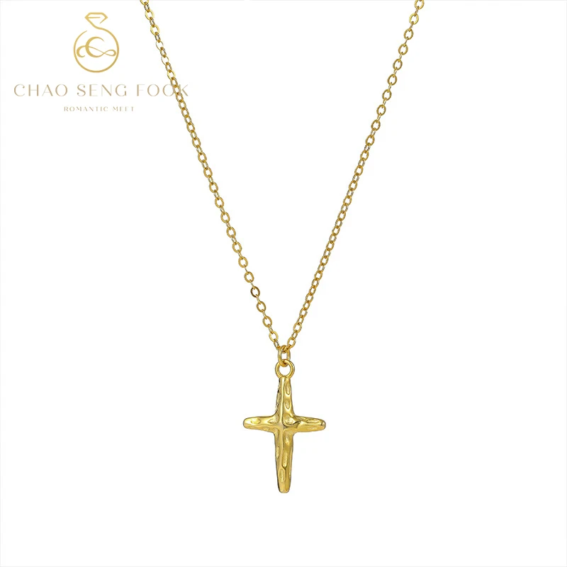 

Cross Necklace For Girl Women Chao SengFook Authentic 925 Sterling Silver Chic Irregular Concave Convex Surface Tiny Trendy Coll