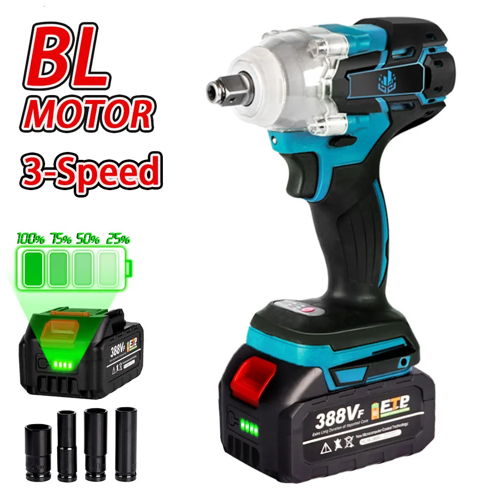 

18V Brushless Electric Impact Wrench 1/2 inch Wrench Power Tools 3 Speed Adjustable For Makita 18V Battery Wrench Socket Set
