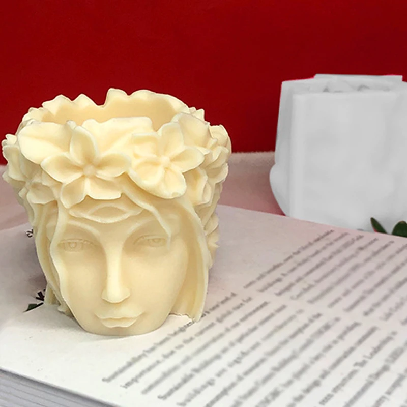 

3D Wreath Girl Silicone Candle Mould Handmade Making Aromatherapy Plaster for Home Desktop Decor Gypsum Epoxy Resin Candle Molds