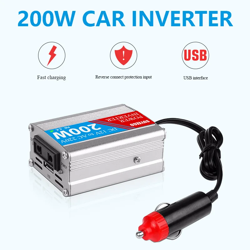SUYYEGO 200W Car Power Inverter 12V to 220V 230V Cigarette Lighter Plug Voltage Converter with Universal Socket Auto Accessories SUYYEGO 200W Car Power Inverter 12V to 220V 230V Cigarette Lighter Plug Voltage Converter with Universal Socket Auto Accessories