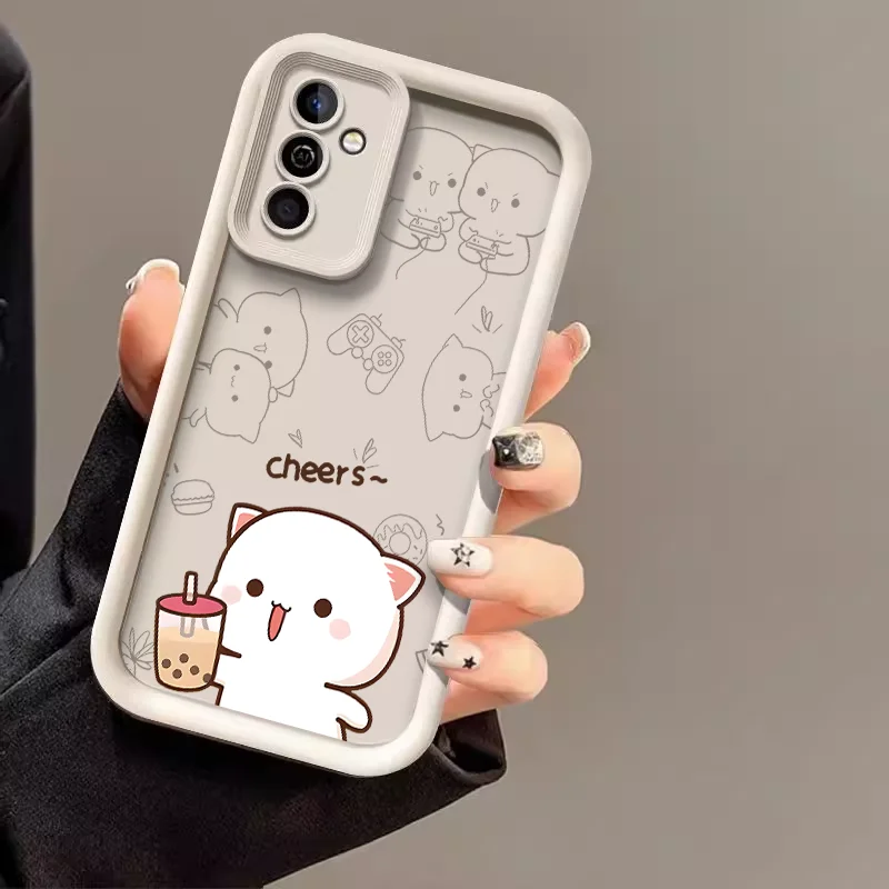 Чехол для пары с рисунком персикового моти и кота для Samsung S25 S24 S23 S22 S21 S20 Plus FE Note 20 Ultra M55 с милыми животными в парном мягком чехлы (art.: 3920cbff58054) - 3920cbff58054