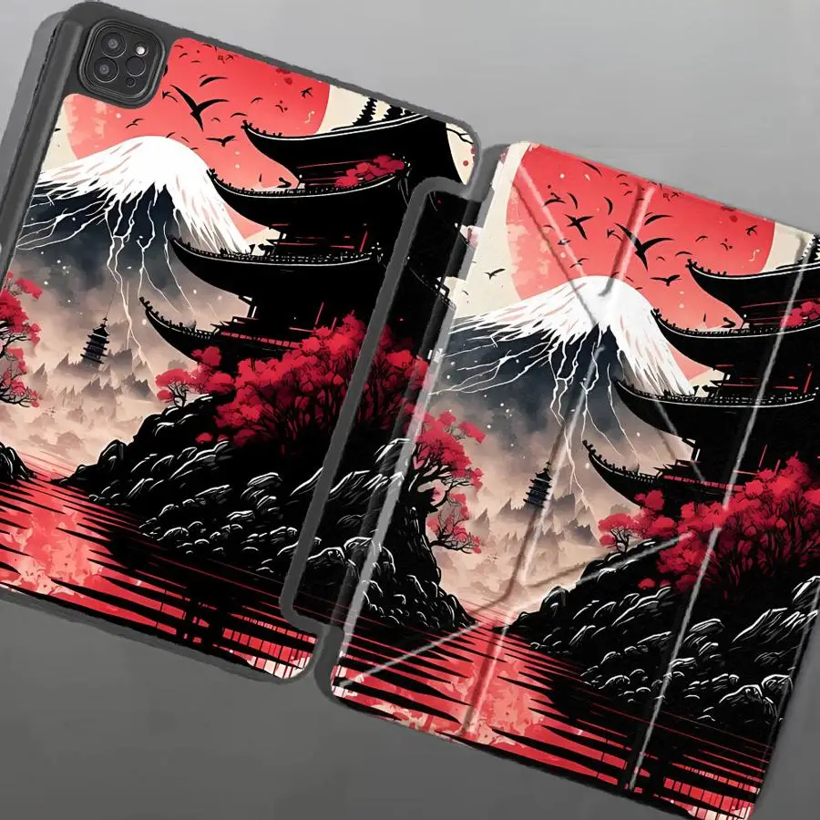 Фото Чехол-подставка для планшетов iPad Pro 2025, Pro 11-го, 10-го, 9-го, 8-го, 7-го поколений, 12.9 дюймов, Mini 6, 7, Air 4, 5, M3, M2, M4, 11 дюймов, дизайн «Закат Фуджи» №2