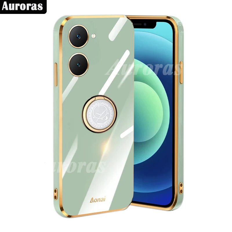 Auroras для VIVO Y03 Y18 4G Y18S чехол с кольцом однотонная Гальваническая силиконовая