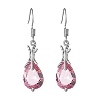 drop ear hook for women pink cubic zirconia water drop platinum color dangle earring bridal wedding temperament daily jewelry