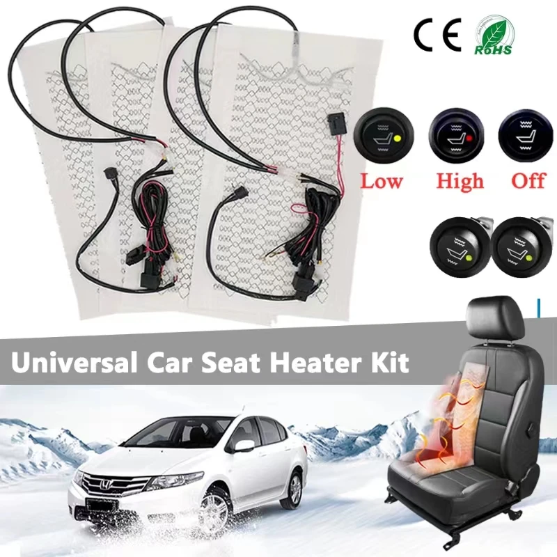 

Универсальный комплект для подогрева автомобильных сидений 12 В, подходит для 2 сидений 27 Вт, нагревательные колодки, круглая система с двойным переключателем управления для автомобильных сидений
