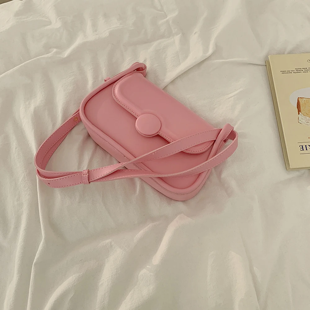Spring and Summer Women's Bag Simple Designer Underarm Bags Macaron Solid Color PU Leather Round Magnetic Buckle Shoulder Bag