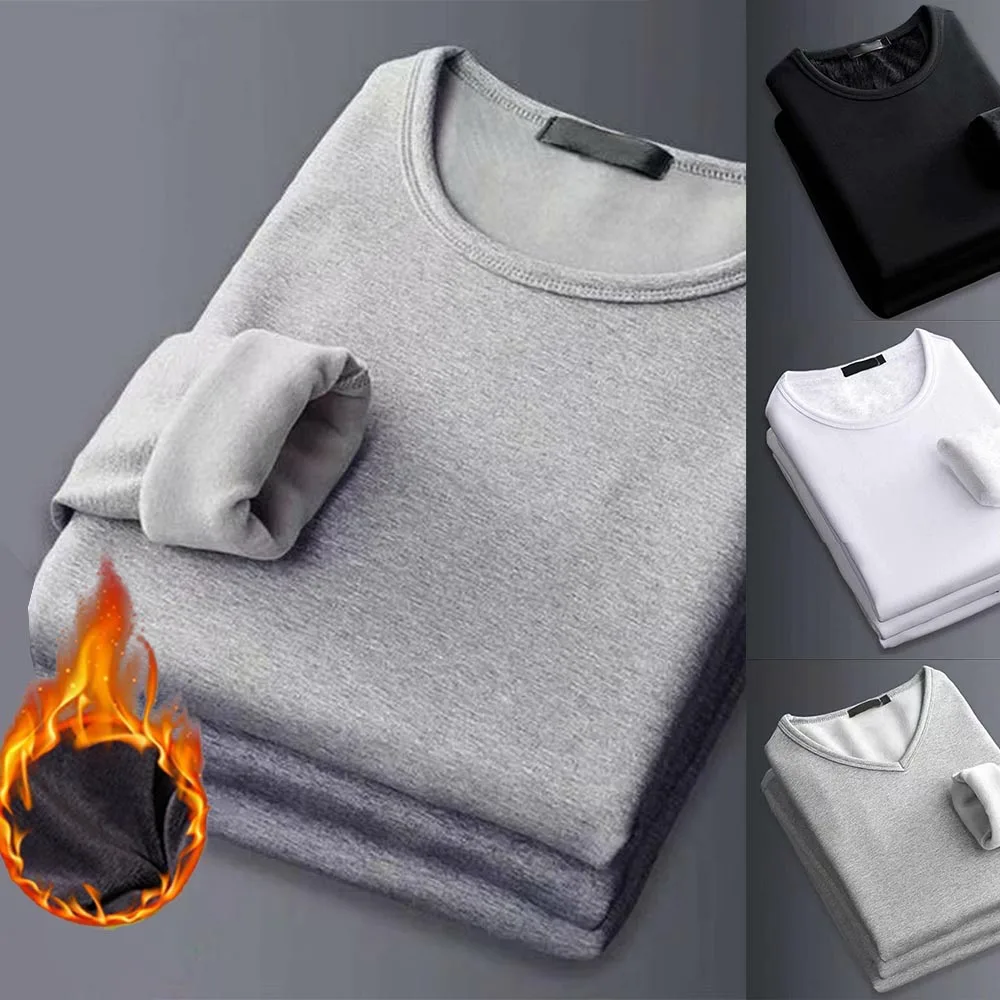 

New Winter Thermal Thickened Underwear Shirt Men V Neck Fleece Sport Tops Autumn Thermo Clothing Comfortable Warm Long-Sleeved