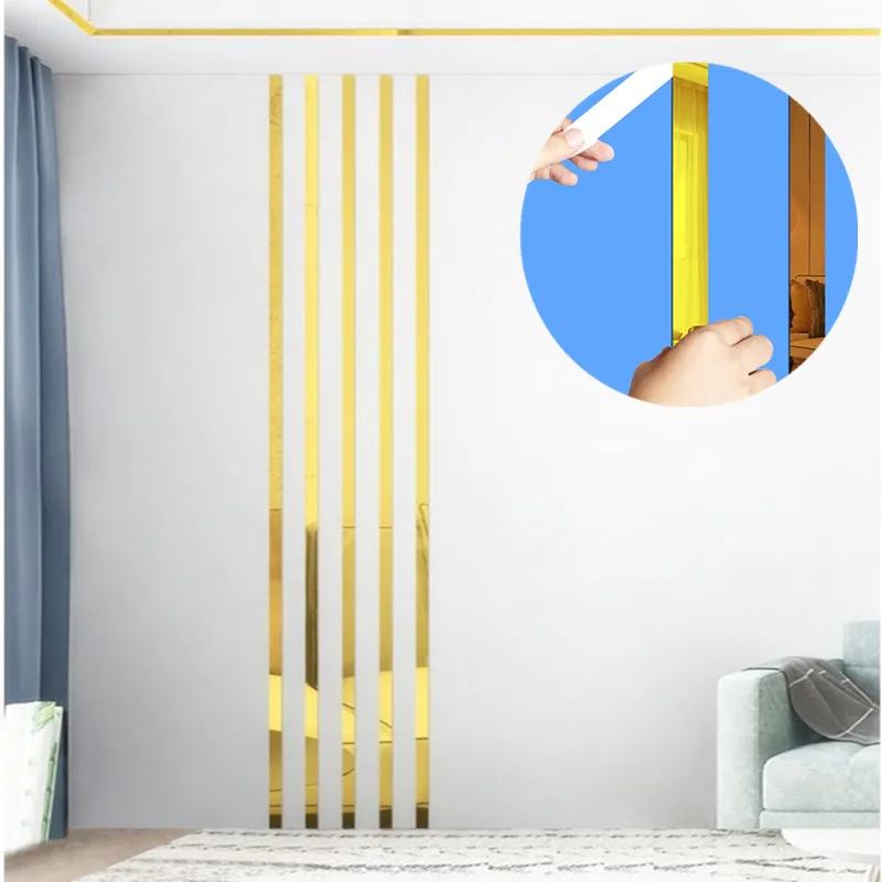 5 Meter Stainless Steel Flat Decorative Lines Wall Sticker Silver Titanium Gold Background Wall Ceiling Edge Strip Self-adhesive