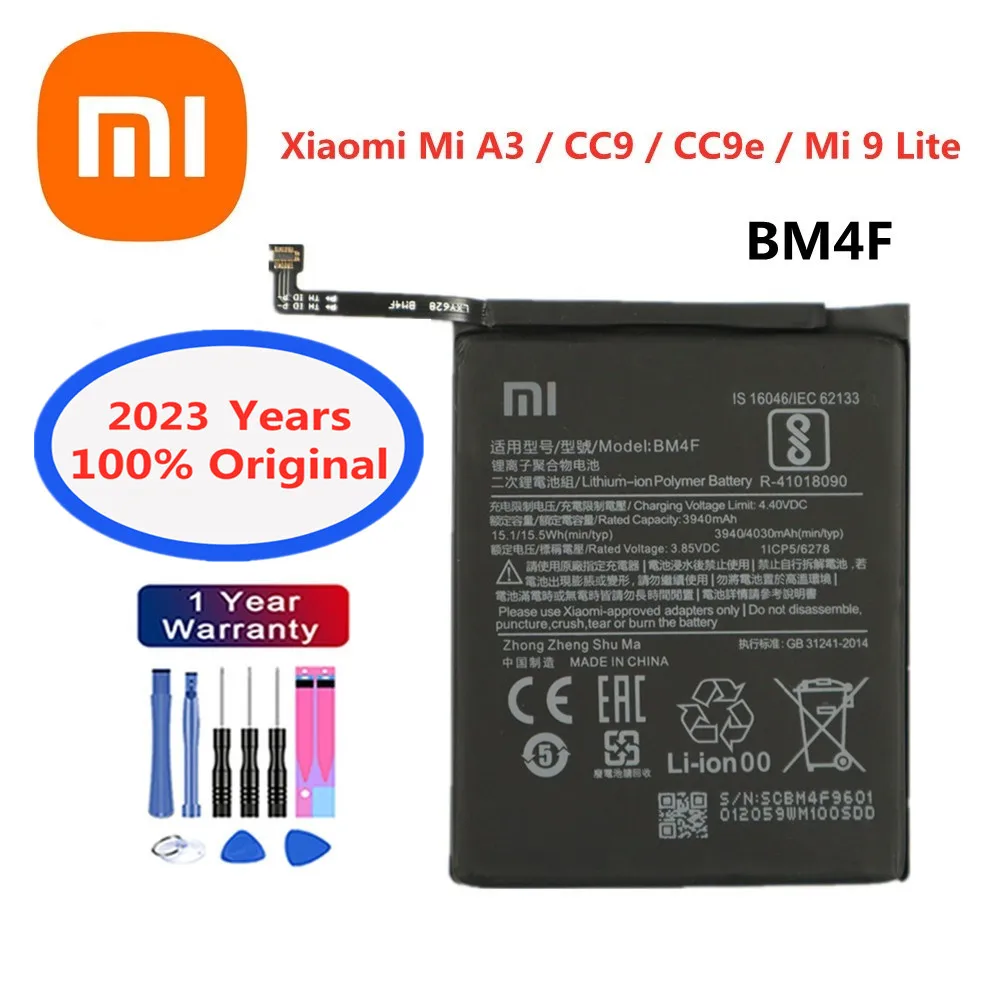 2023 год, 100% оригинальный аккумулятор Xiao mi BM4F 4030 мАч для Xiaomi Mi A3 CC9 CC9e Mi 9 Lite Mi9 Lite, сменные батареи, батарея