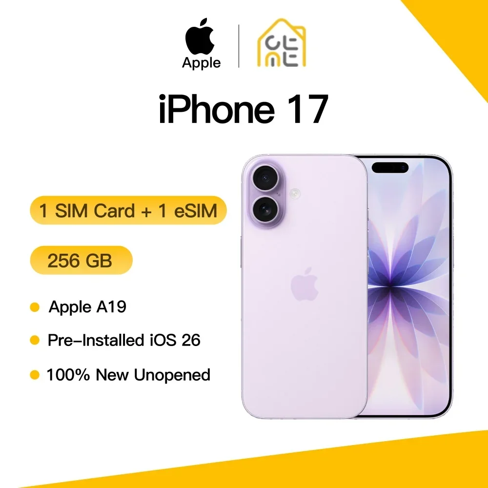 Фото Новый оригинальный Apple iPhone 17, 256 ГБ, OLED-экран 6,3 дюйма, процессор A19, 8 ГБ ОЗУ, двойные камеры 48 МП, быстрая зарядка, IP68, iOS 26, поддержка 5G №1