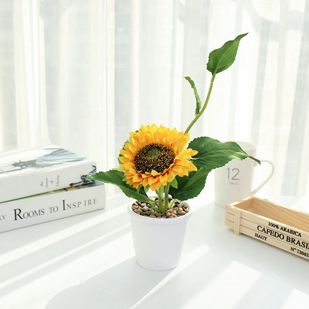 Decorative Ornaments Sunflower With Flowerpot Fake Potted Artificial Flowers Beautiful Table Decoration Colorless Landscaping | Дом и сад
