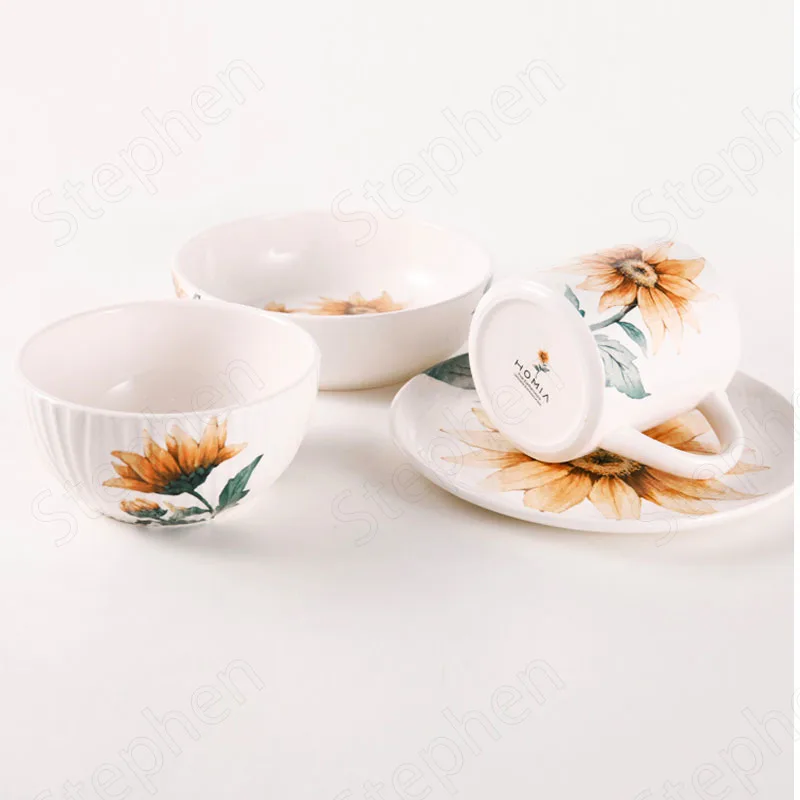 Керамическая тарелка с подсолнухами Европейский современный столовый прибор в