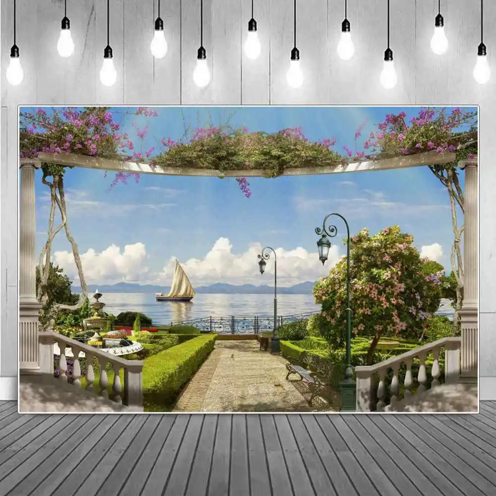 Tropical Palace Viewing Flatform Photography Backdrops Custom Baby Party Decoration Studio Photocall Photo Booth Backgrounds enlarge