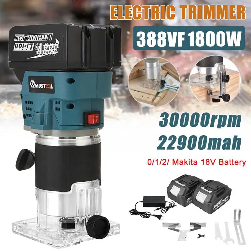 1800W 30000rpm Woodworking Electric Trimmer Router Wood Milling Machine Carpentry Manual Trimmer Tools for Makita 18V Battery