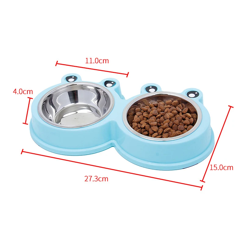 Cat Bowl Dog Bowl Drinking Water Feeding One-piece Pet Double Bowl Stainless Steel Frog Shape Pet Bowl Pet Food Utensils Pet Pro images - 6