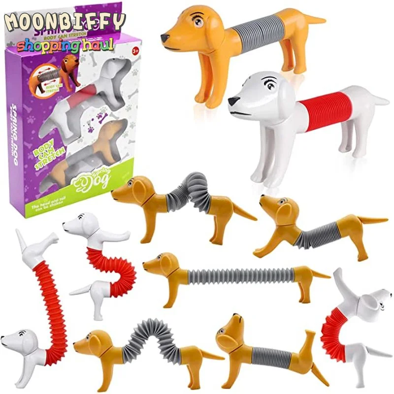 

New Lovely Dog Retractable Tube Plastic Decompression Toy DIY Stretchable Spring Dog Gifts Stress reliever Desktop Decoration
