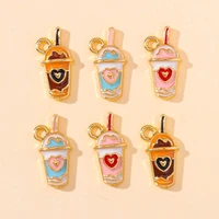20pcs 3 color enamel heart milk tea drink cup charms for jewelry making women drop earrings necklaces keychains pendant findings
