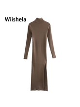 Willshela-vestido midi elástico de manga larga para mujer...