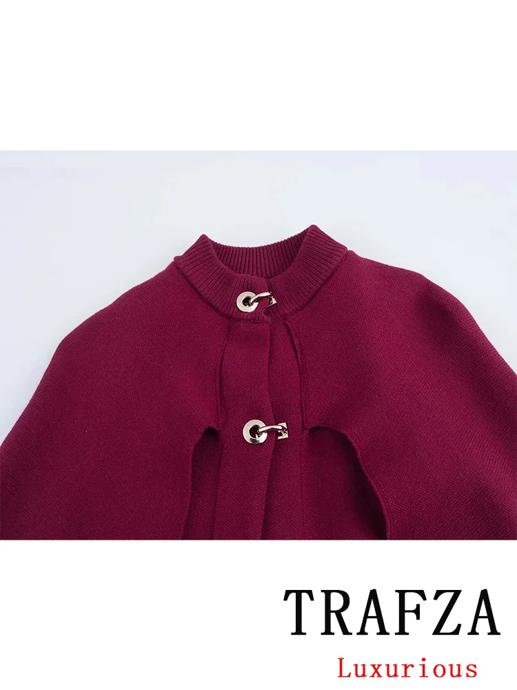 TRAFZA винтажный шикарный женский свитер однотонный плащ с круглым вырезом и