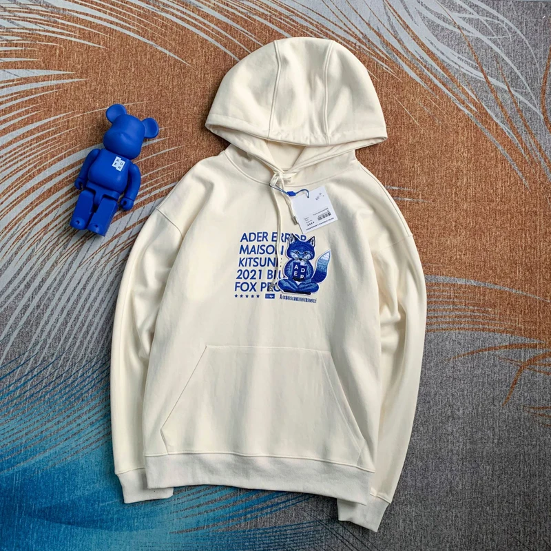 

Толстовка с капюшоном ADER ERROR, Свободный пуловер для пары с вышивкой из мультфильма лисы, спортивный пуловер в Корейском стиле, уличный тренд, 2023