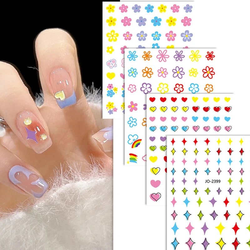 

Милые наклейки для ногтей в стиле INS, яркие цветные наклейки для ногтей, звезда, сердце, дизайн, аксессуары для маникюра, нажимайте на ногти, о...