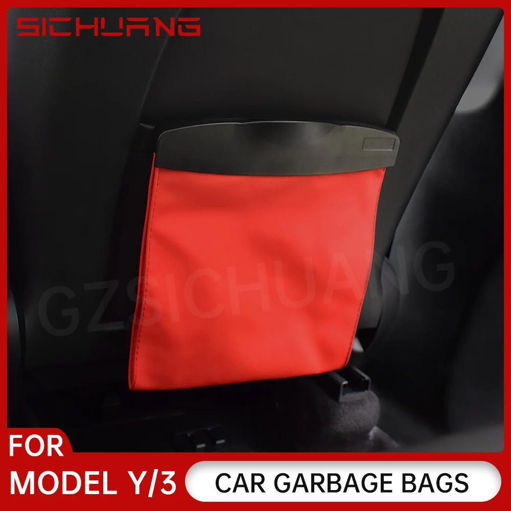 

Car Garbage Bag Waterproof Magnetic Adsorption Trash Can Back Seat Hanging Leather Storage Pocket For Tesla Model 3 Model Y S X