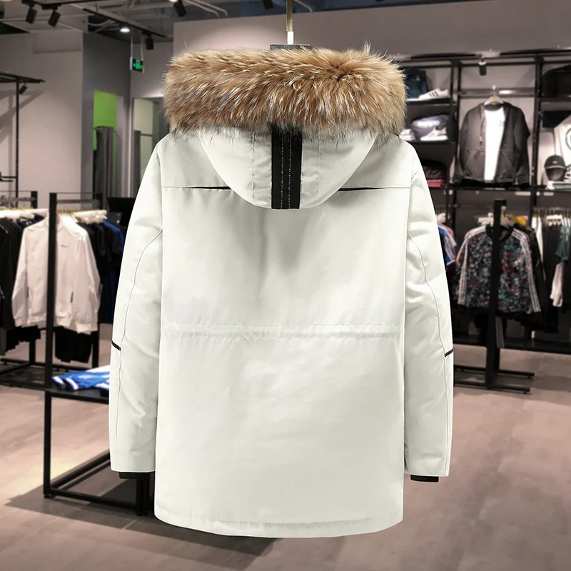 Solid 2022 Winter Men's White Duck Down Jacket Thick Warm Tops Puffer Coat Streetwear Detachable Hood&Fur Collar Parkas Clothes
